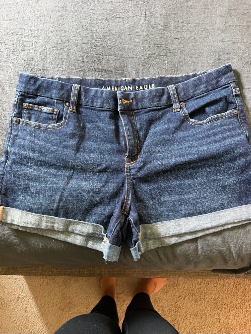 American Eagle Outfitters Women's Dark Blue Denim Cuffed Shorts